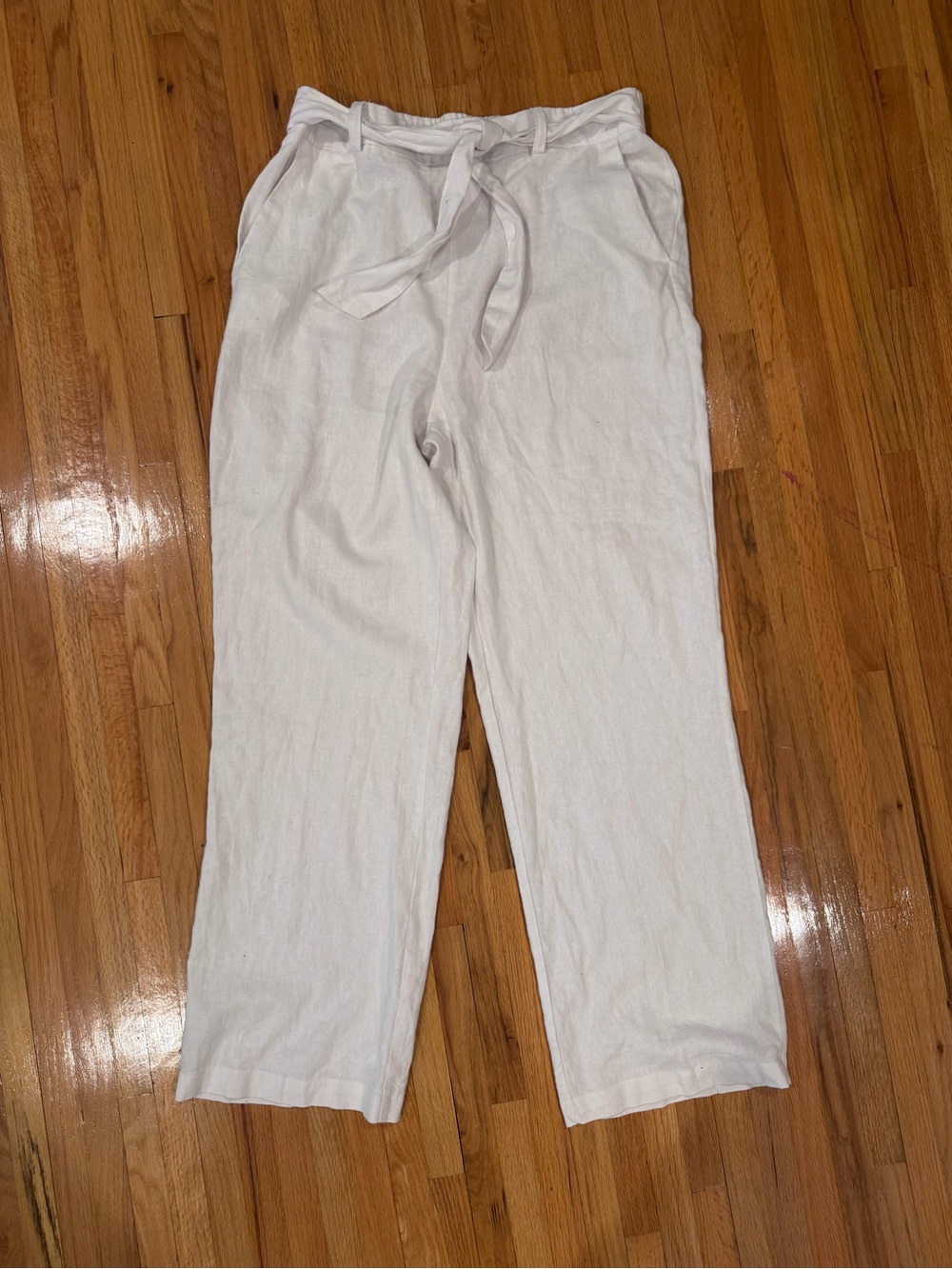 Land N Sea Women’s White Linen/Rayon Tie-Waist pants L